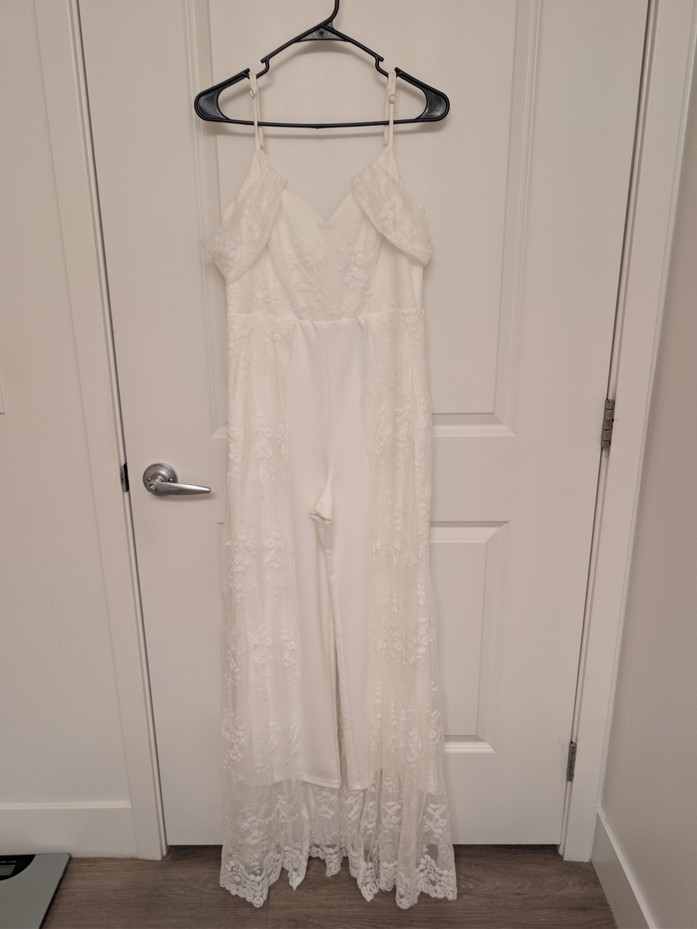 Lulu's Ivory Bridal Lace-Trim Jumpsuit